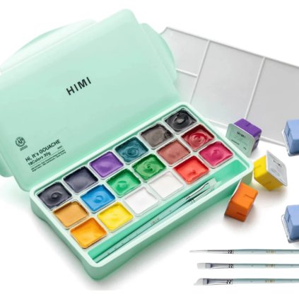 3674 himi kvasove barvy jelly cup gouache set 18 colours 3 stetce green edition