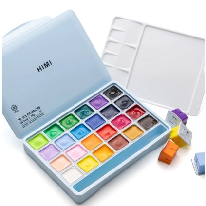 3677 himi kvasove barvy jelly cup gouache set 24 colours ice blue case edition