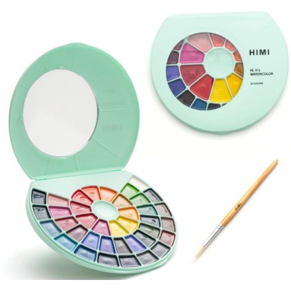 3728 himi akvarelove barvy semi moist 38 colours in pans green edition