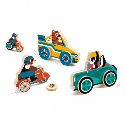 Djeco - Motorická dřevěná hračka - připínací auta