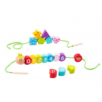 Dřevěné provlékání - Tooky Toys - Housenka s čísly