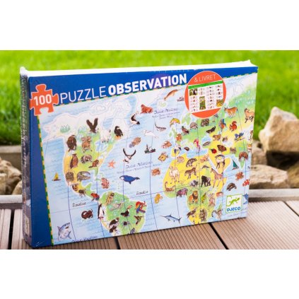 Vzdělávací vyhledávací puzzle - Djeco - Zvířata světa - 100 dílů