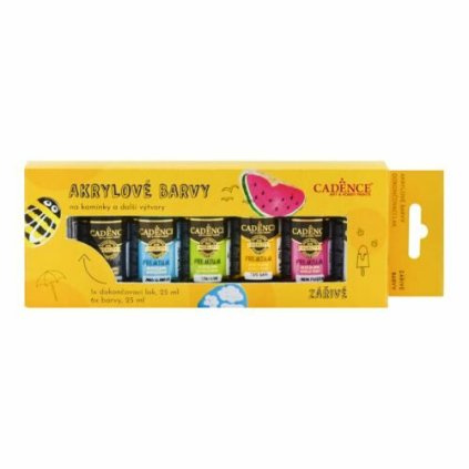 Cadence - Akrylové barvy na kamínky - zářivé barvy, sada 6 ks + lak 25 ml