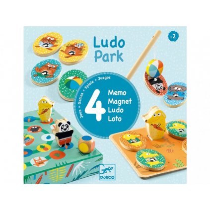 Djeco - Ludo Park - 4 hry - rybaření, loto, pexeso, závod zvířátek