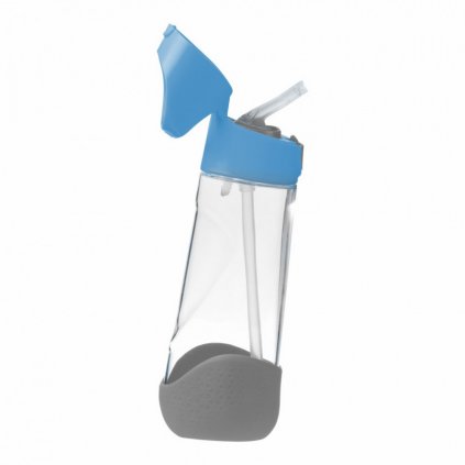 b.box - Láhev na pití s brčkem 600 ml - modro/šedá