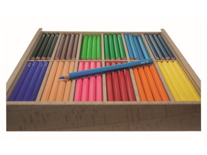 10415 jumbo set barevnych sirokych pastelek pro skolky dreveny box 144 pastelek ve 12 barvach tuha 5 mm