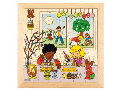 Oživovací dřevěné puzzle s motivem Velikonoc + aplikace k "oživení" (36 dílků)