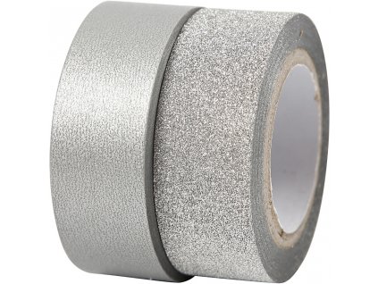 Washi designová páska, stříbrná, 2 kusy, 10 a 7 m