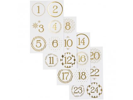 Vánoční samolepky na andventní kalendář - bílá/zlatá, průměr 4 cm