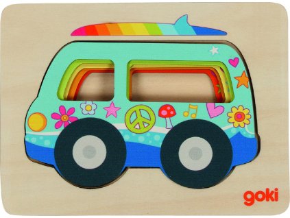 Vkládací dřevěné puzzle auto Van Goki