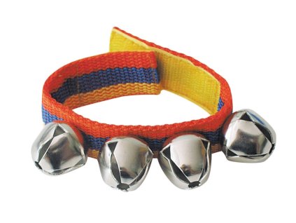 Náramek s rolničkami - textil + kov - 23 cm