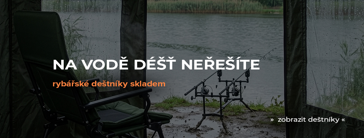 Rybářské deštníky skladem. Na vodě déšť neřešíte.