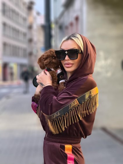 Plyšový  trojkomplet ARIEL čokoládový/strapce gold