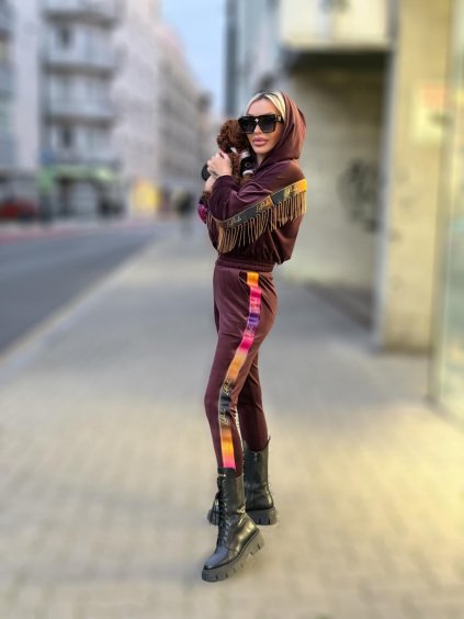 Plyšový  trojkomplet ARIEL čokoládový/strapce gold