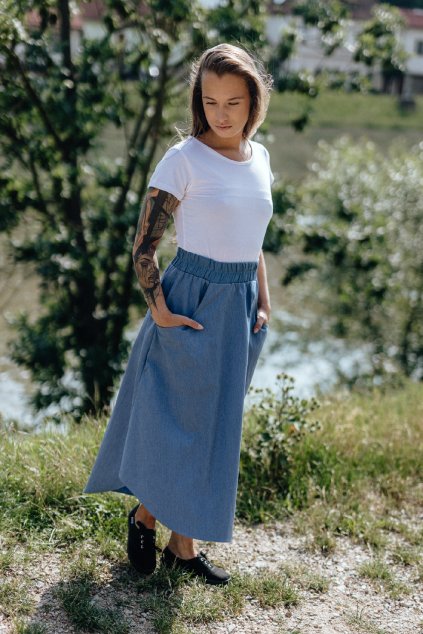 MODRÁ asymetrická sukně (imitace rifloviny)