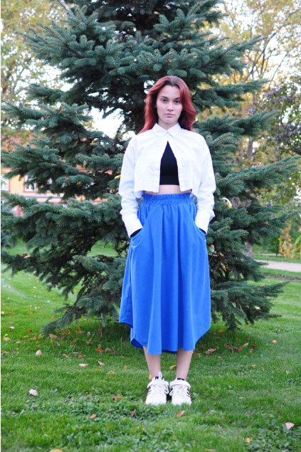 KRÁLOVSKY MODRÁ asymetrická sukně (manšestr středně jemný)