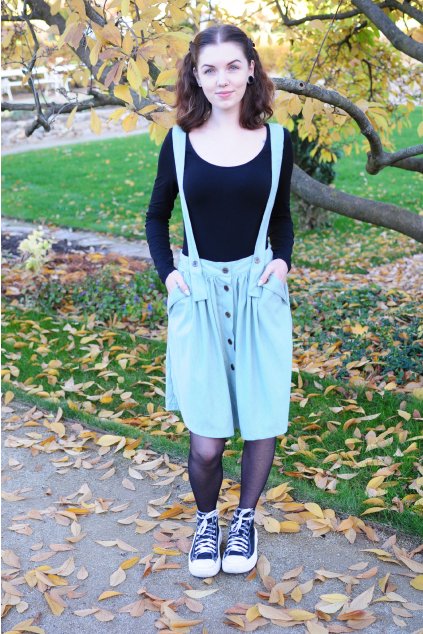 MINTOVÁ sukně s kšandami (manšestr středně jemný)