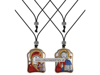 Strieborný prívesok do auta Ježiš a Bohorodička