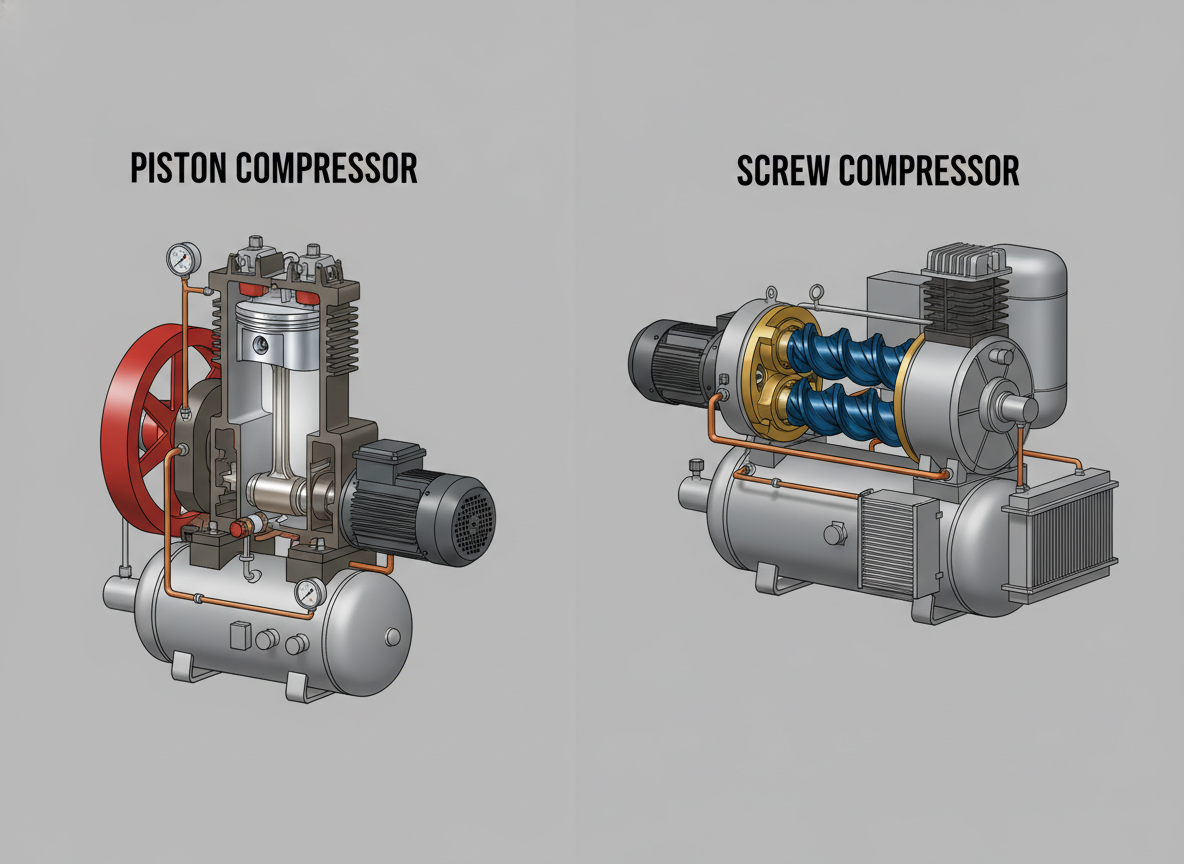 Jaký je rozdíl mezi pístovým a šroubovým kompresorem?