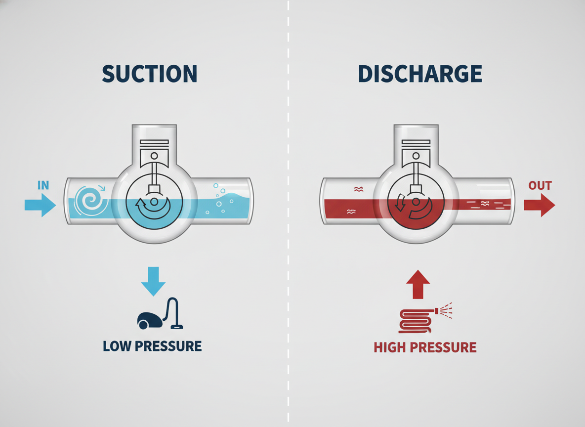 Jaký je rozdíl mezi sacím výkonem a výtlakem u kompresoru ?