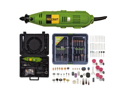 Přímá bruska Procraft PG400 + GK‑418 s ohebným nástavcem a příslušenstvím
