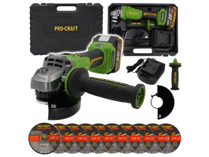 Aku úhlová bruska Procraft PWA220 + 10x řezný kotouč CD125x1.0b v kovovém boxu