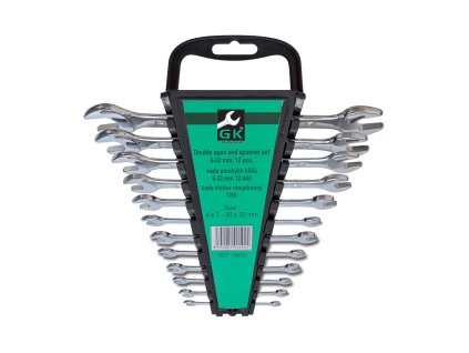 GK TOOLS Sada plochých klíčů, chrom 12 dílů | 6-32 mm, plastový držák