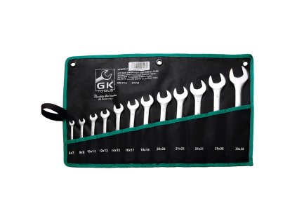 GK TOOLS Sada plochých klíčů, chrom 12 dílů | 6-32 mm, textilní obal
