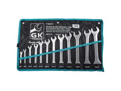 GK TOOLS Sada plochých klíčů, matné 12 dílů | 6-32 mm, textilní obal