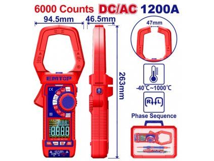 Digitální lešťový multimetr AC/DC 1000A RMS 6000