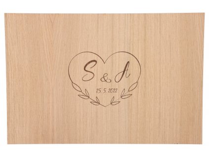 Dřevěná svatební cedule na podpisy dub - srdce