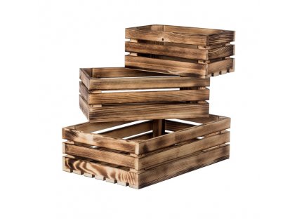 Opálené dřevěné bedýnky smrk II - komplet 3 ks