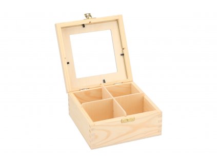 Dřevěná krabička se sklem - 4 přihrádky