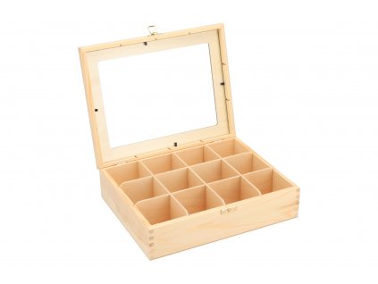 Dřevěná krabička se sklem - 12 přihrádek