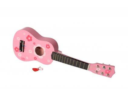 Dřevěná kytara růžová s květy