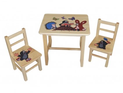Dřevěný dětský stoleček s židličkami - Krteček