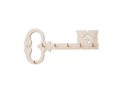 Dřevěný věšák na klíče - klíč s domkem