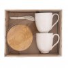 Dřevěný podtácek s porcelánovým hrníčkem 0,37 l a lžičkou 2 ks