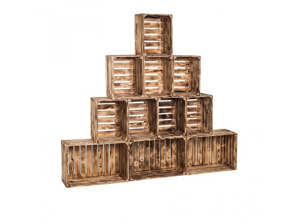 Drevené opálené debničky knižnica 180 x 160 x 24 cm