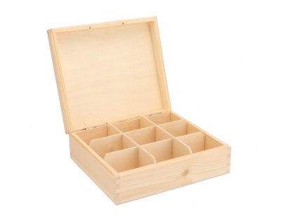 Drevená krabička na čaj (9 priehradiek)