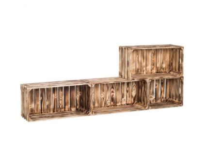 Drevené opálené debničky obývacia stena 160x60x24 cm