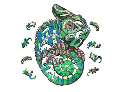 11490 3 drevene puzzle v krabicce chameleon