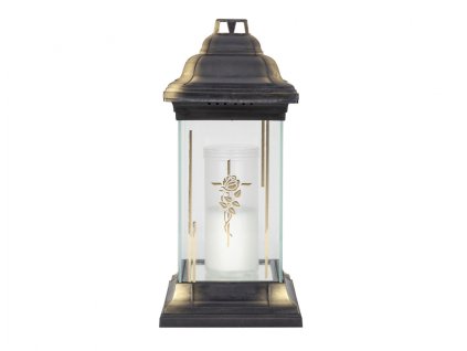 Lampa hřbitovní KŘÍŽ RŮŽE skleněná 115g 14x14x31cm