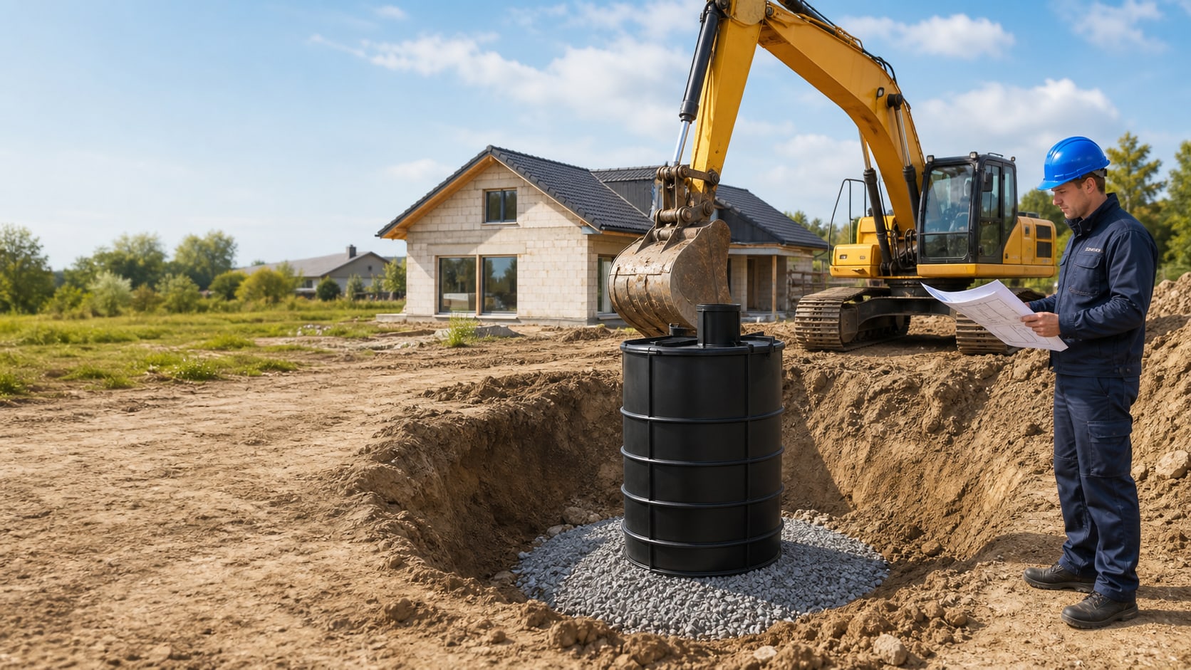 Instalace plastové nádrže u rodinného domu