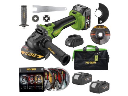 Sada aku úhlová bruska Procraft PGA22 a 3x diamantové kotouče DS3.125 + taška na nářadí + 2x baterie