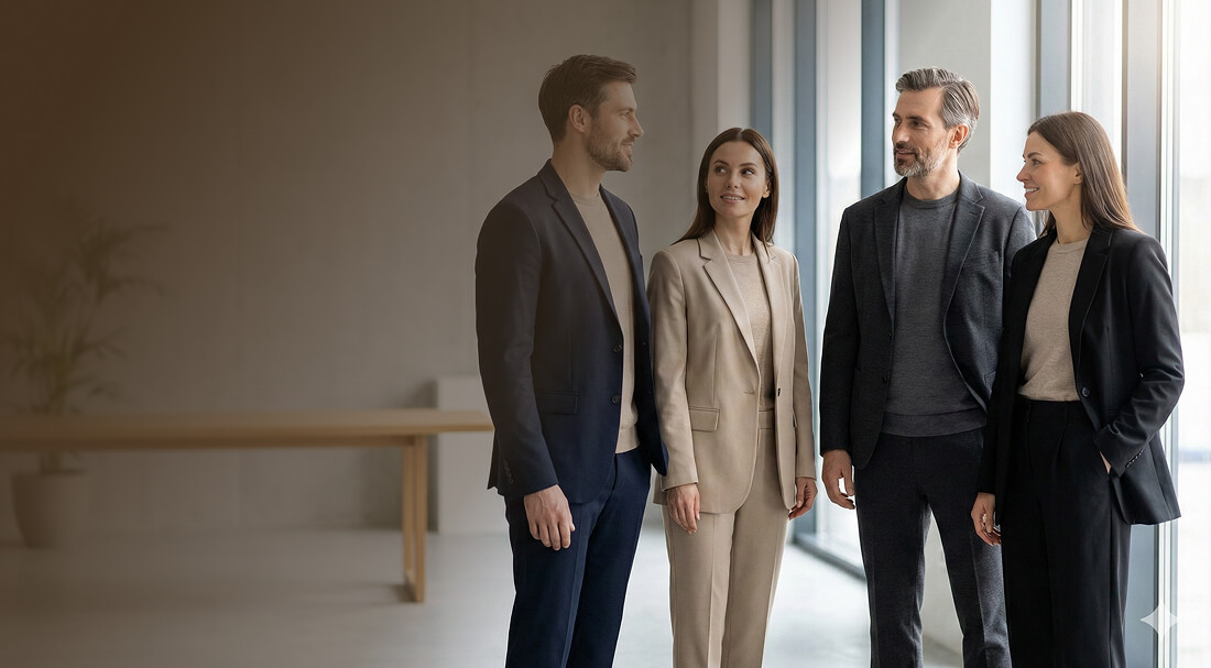 Obchodní tým v jednotném firemním oblečení s potiskem