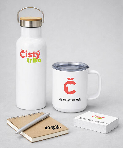 Kancelářský merch - hrnky, bloky s logem