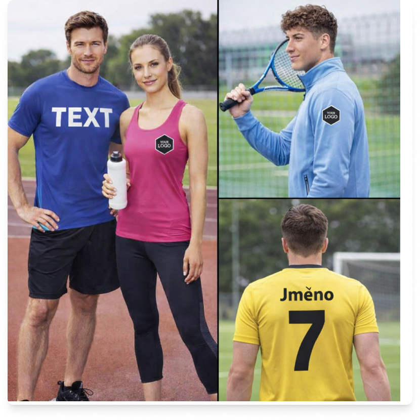 Ukázka umístění potisku na klubovém oblečení