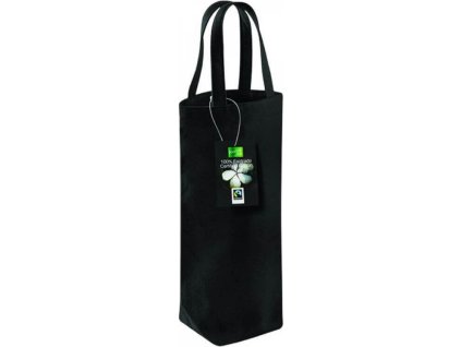 Fairtrade bavlněná taška na láhev o obsahu až 1,5 l (Velikost 8 x 27 x 8 cm, Barva černá)