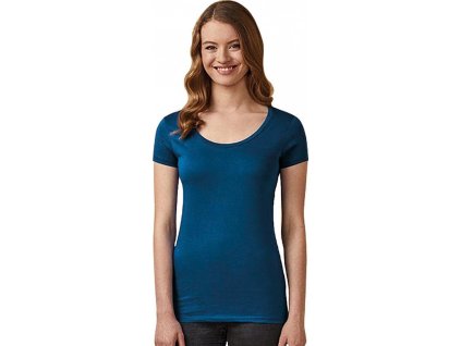 Vypasované dámské tričko se širokým výstřihem (Barva Azur Blue, Velikost 3XL)